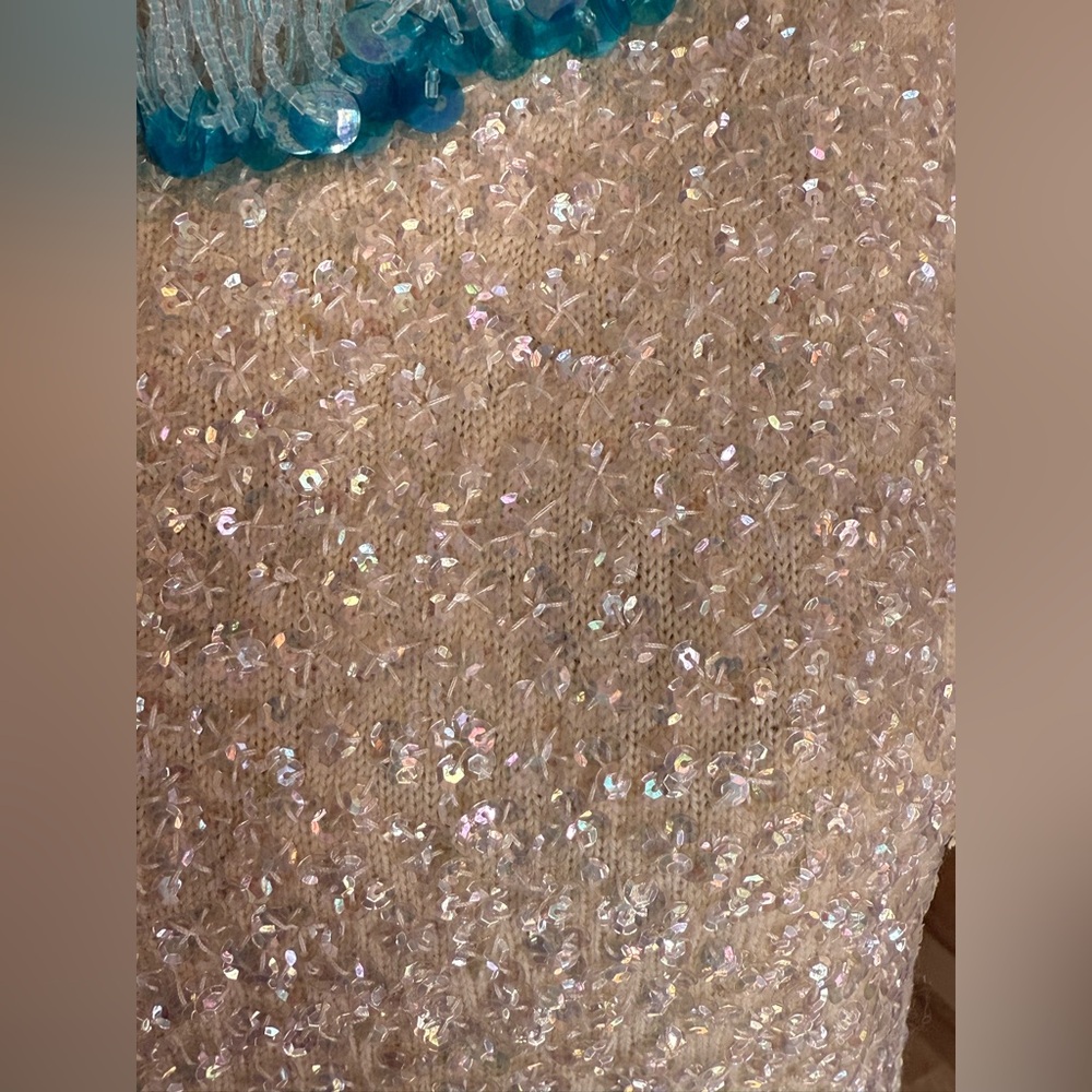 Vintage 50s 60s Mod Sequined and Beaded Zip Back Top - Picture 10 of 17